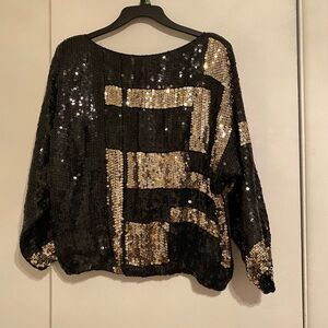Jeffrey Lawrence Elegant Quiet Luxury Evening Black and Gold Sequin Top Size S/M